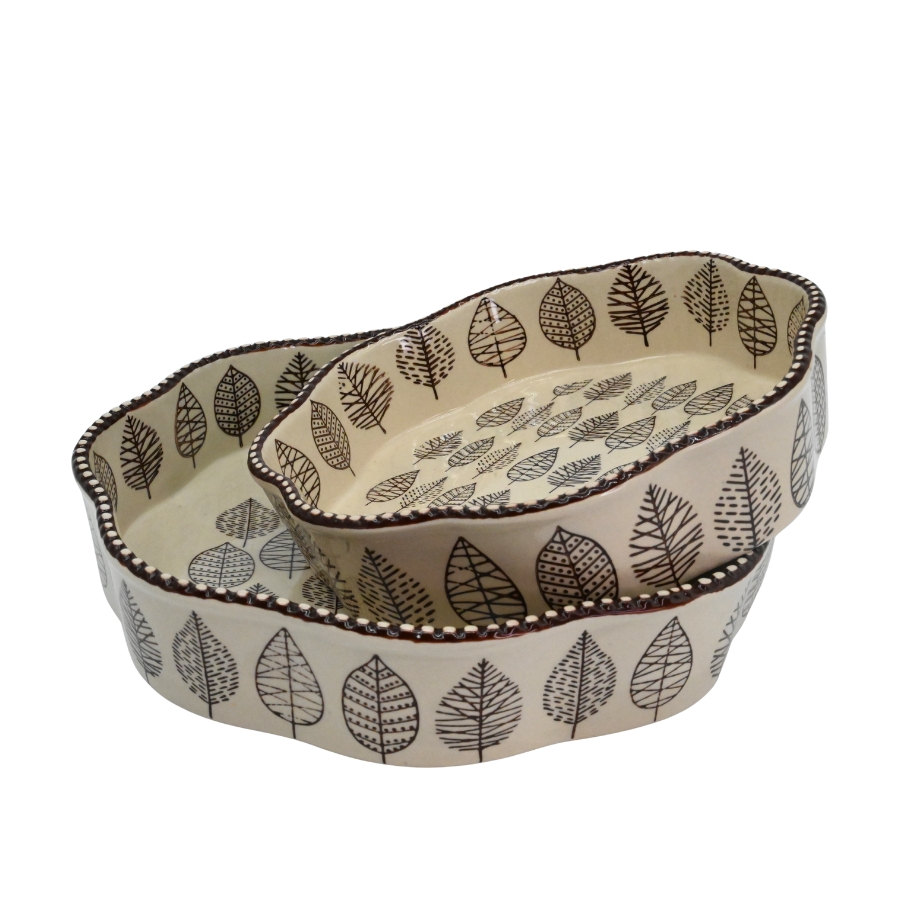 Auflaufform 2er Set Blattmuster Beige/Braun - Miljögården