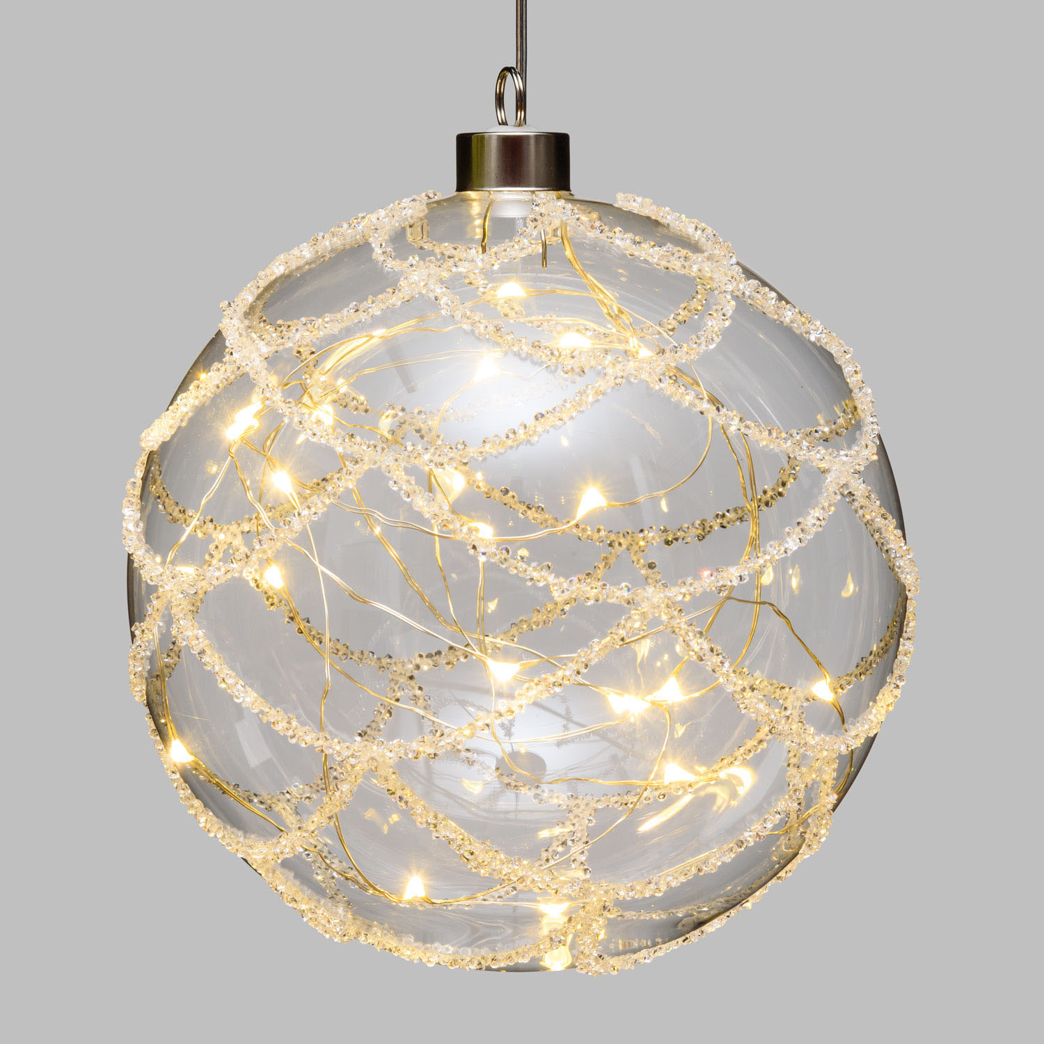 LED Glas Sphere Kugel mit Strass Steinen Silber  15 Cm - Timer + Fernbedienung