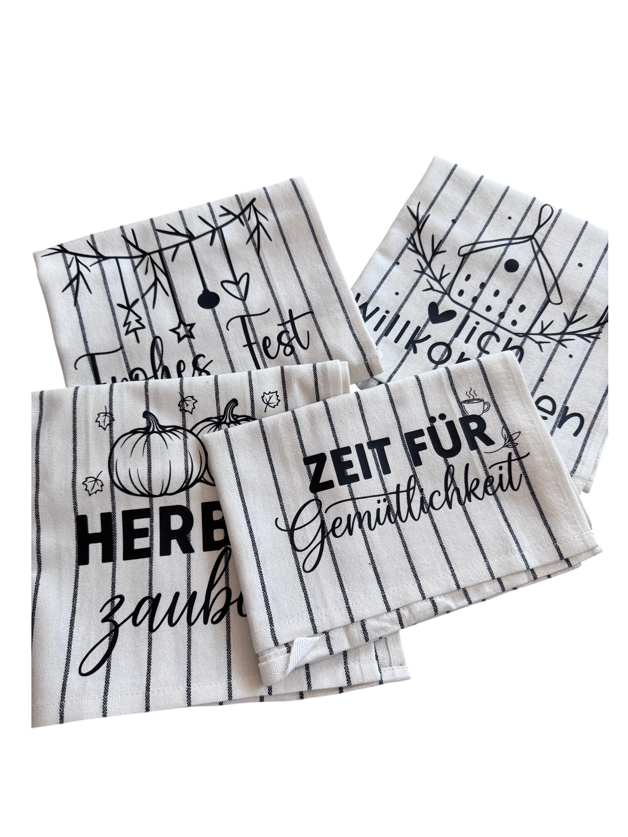 Geschirrhandtuch breit gestreift mit verschiedenen Motiven - 45 x 60 cm