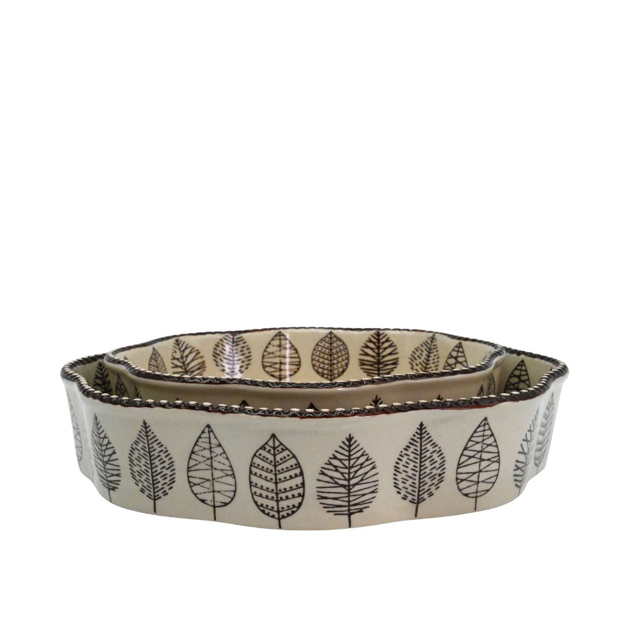 Auflaufform 2er Set Blattmuster Beige/Braun - Miljögården